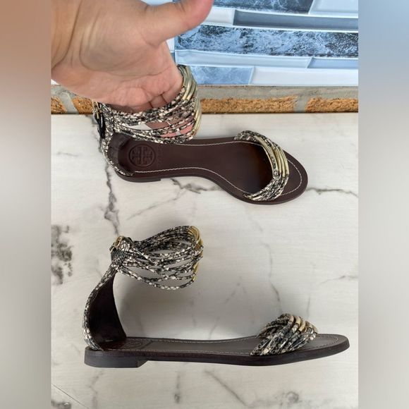 Tory Burch Gold and Brown Sandals - Picture 2 of 12